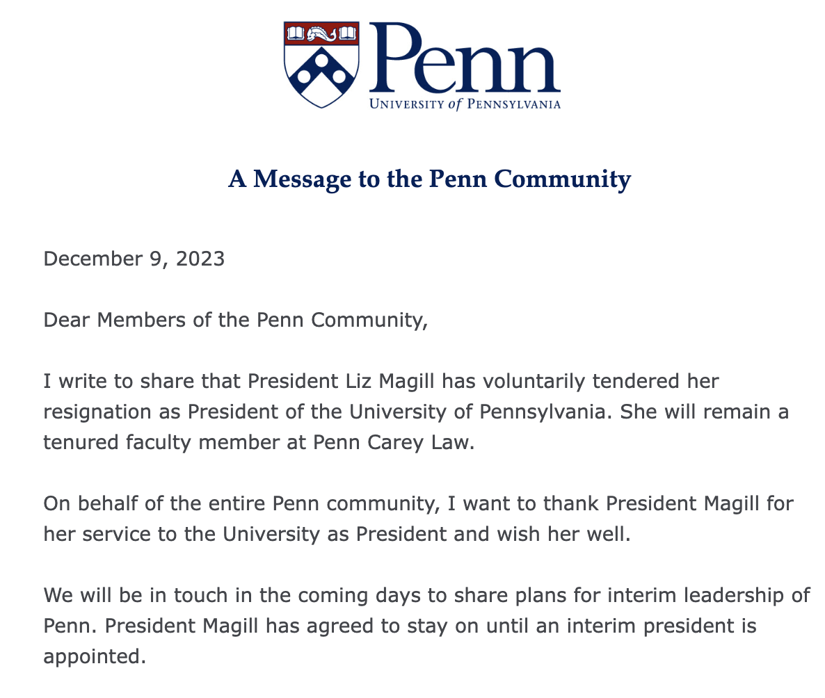 Liz Magill's resignation